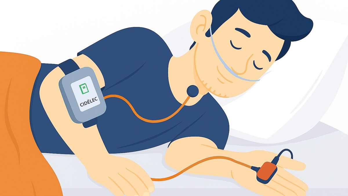 Patient réalisant un test du sommeil à domicile